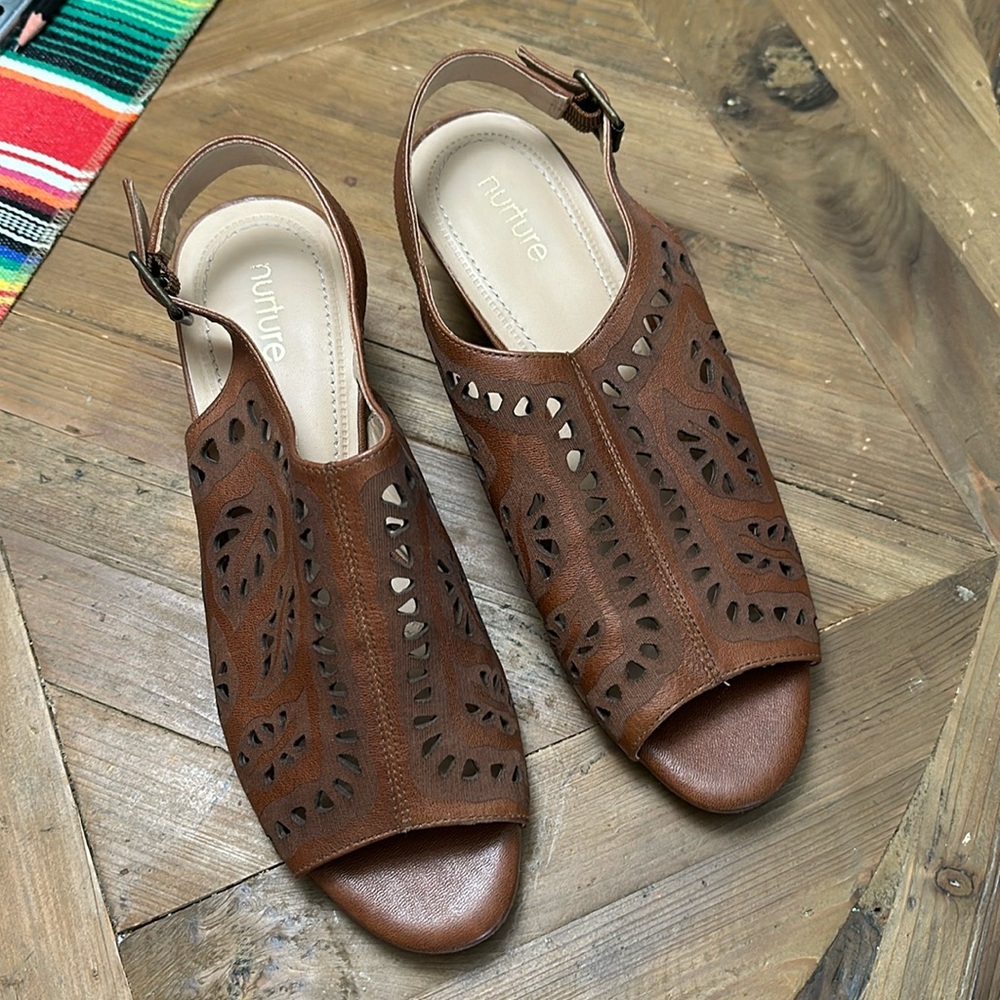 Nurture Vellie Brown Leather heeled sandal